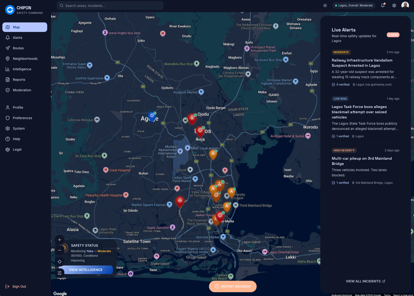 Chipon Safety Map — Real-time incident monitoring across Lagos